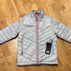 Tesla Kids Silver Puffer Jacket with Red Accents